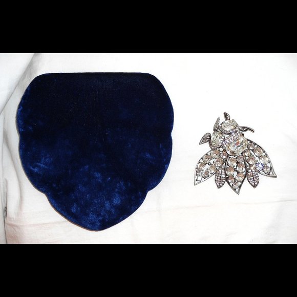 *ULTRA RARE* 1930s Large EISENBERG Vtg BEE Art Deco Double Pin Rhinestone Brooch - Picture 12 of 13